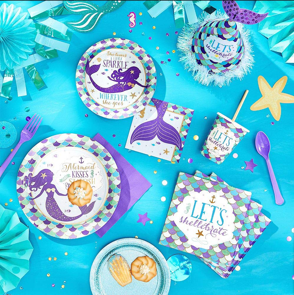 Amscan 501975 Beverage Napkins | Mermaid Wishes Collection | 6.5'' X 6.5'' | 16 Pcs | Birthday